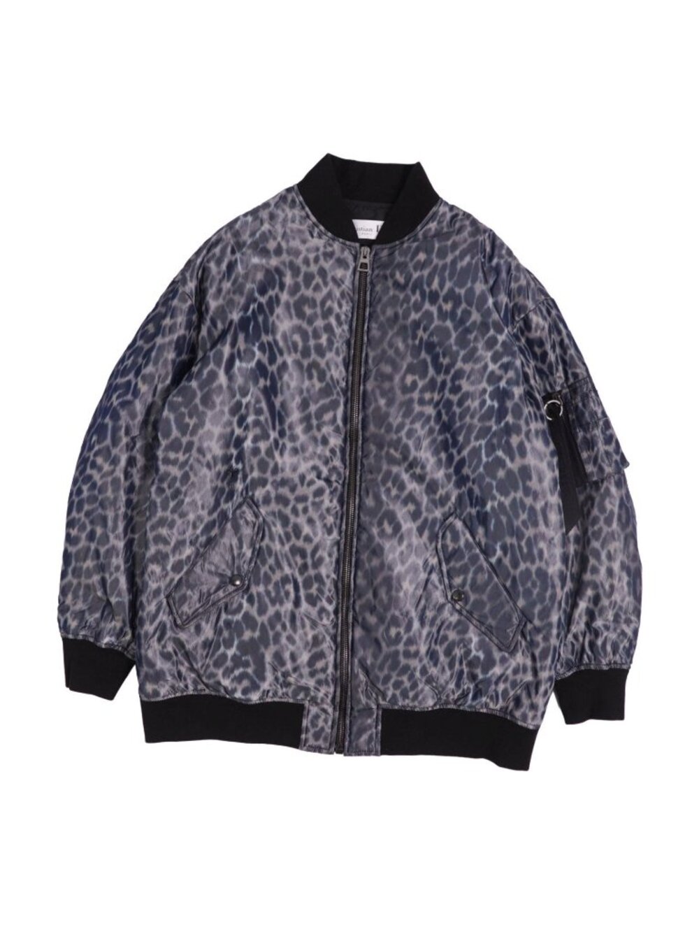 Dior Jacket Zip Up Oversized Leopard Print Silk Navy XS
